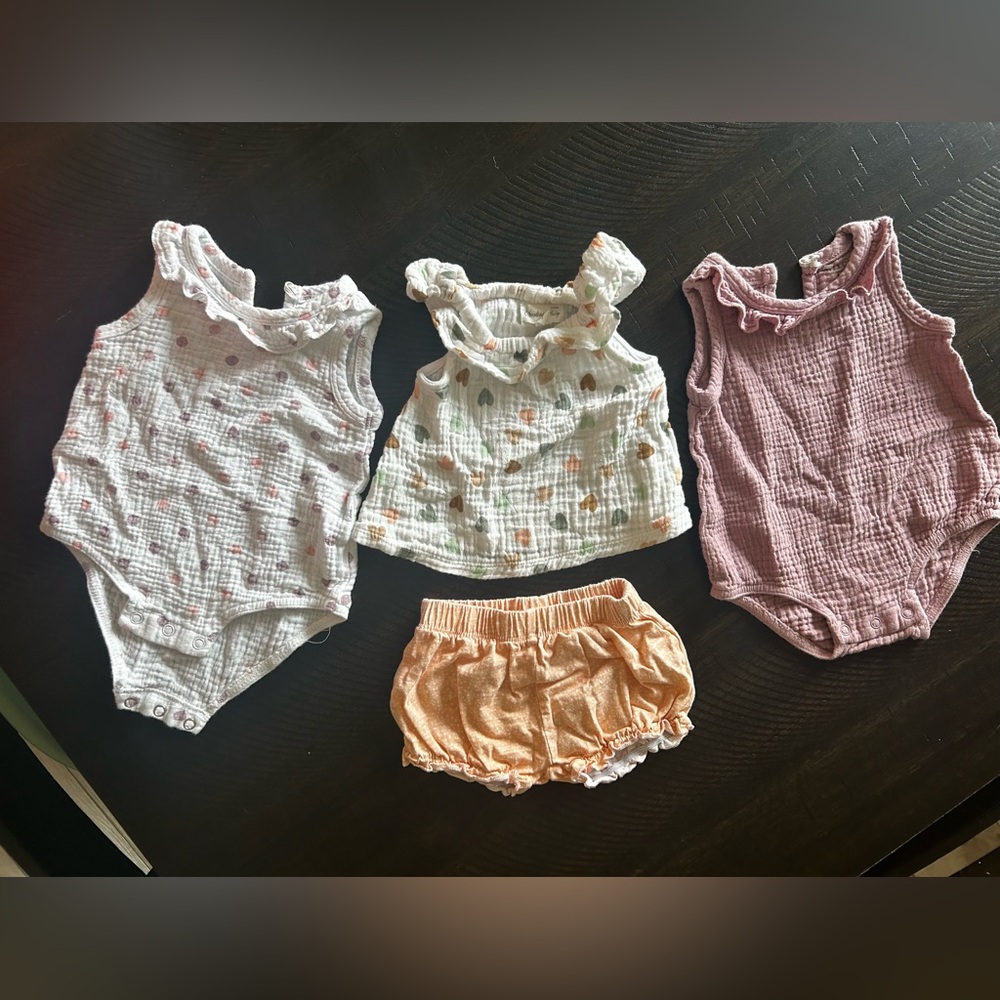 Baby Girls Sleeveless Ruffle Outfits Set - Pink, White, Orange Size 0-3 months